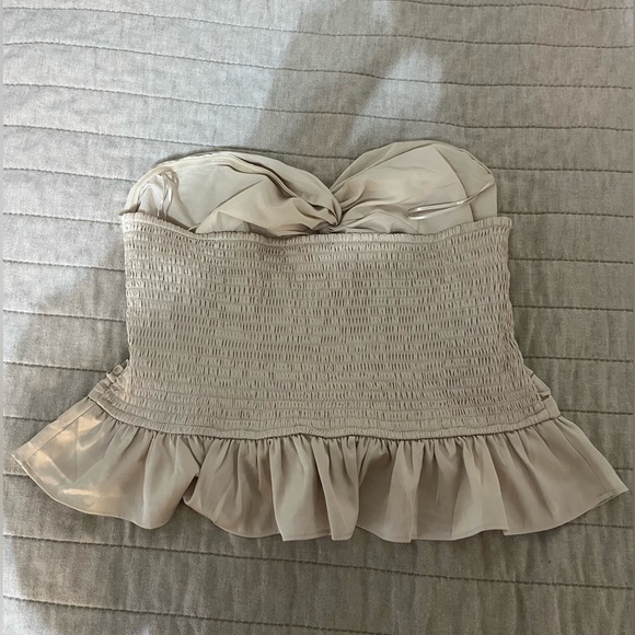 Satin Ruched Peplum Tube Top - Picture 2 of 2